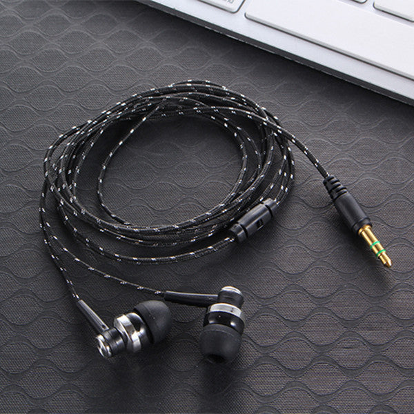 MP3 Wiring Subwoofer Headset Ear Braided Rope Wire Cloth Rope Earplug Noise Isolating Earphone Built-in Mic Handfree