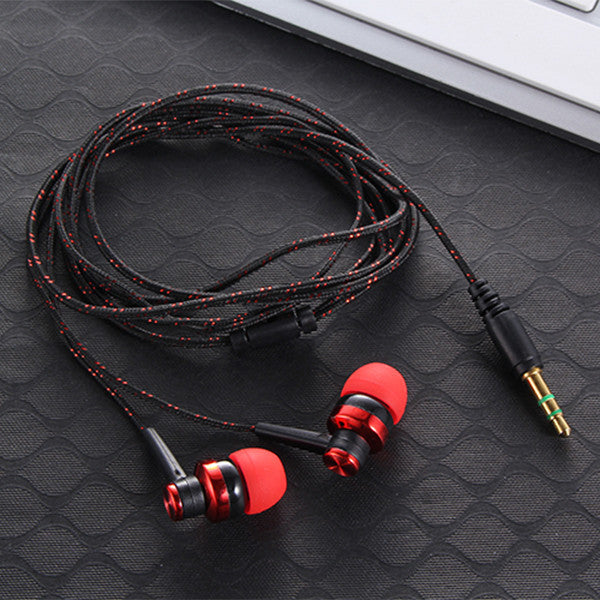 MP3 Wiring Subwoofer Headset Ear Braided Rope Wire Cloth Rope Earplug Noise Isolating Earphone Built-in Mic Handfree